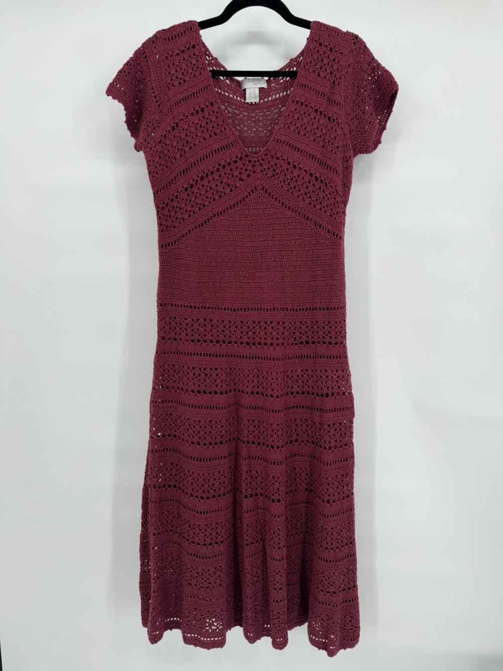 Spiegel Crochet Knit Dress Boho Cottagecore Fit Flare Lined Feminine Unique Bold